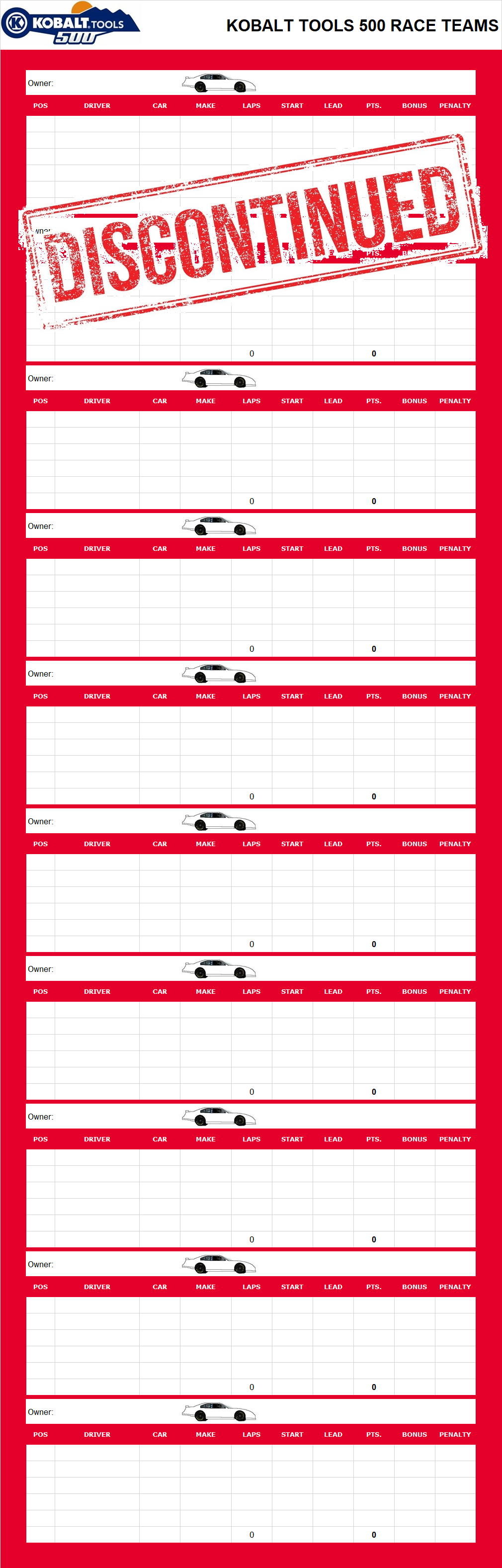 Kobalt Tools 500 Race Teams