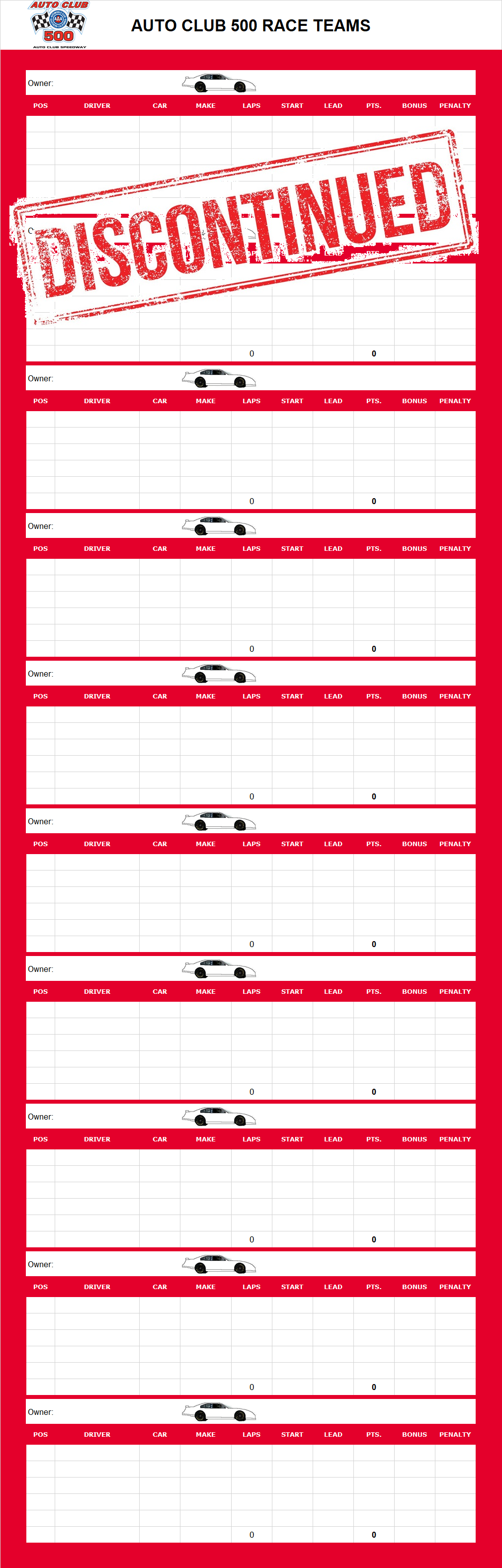 Auto Club 500 Race Teams