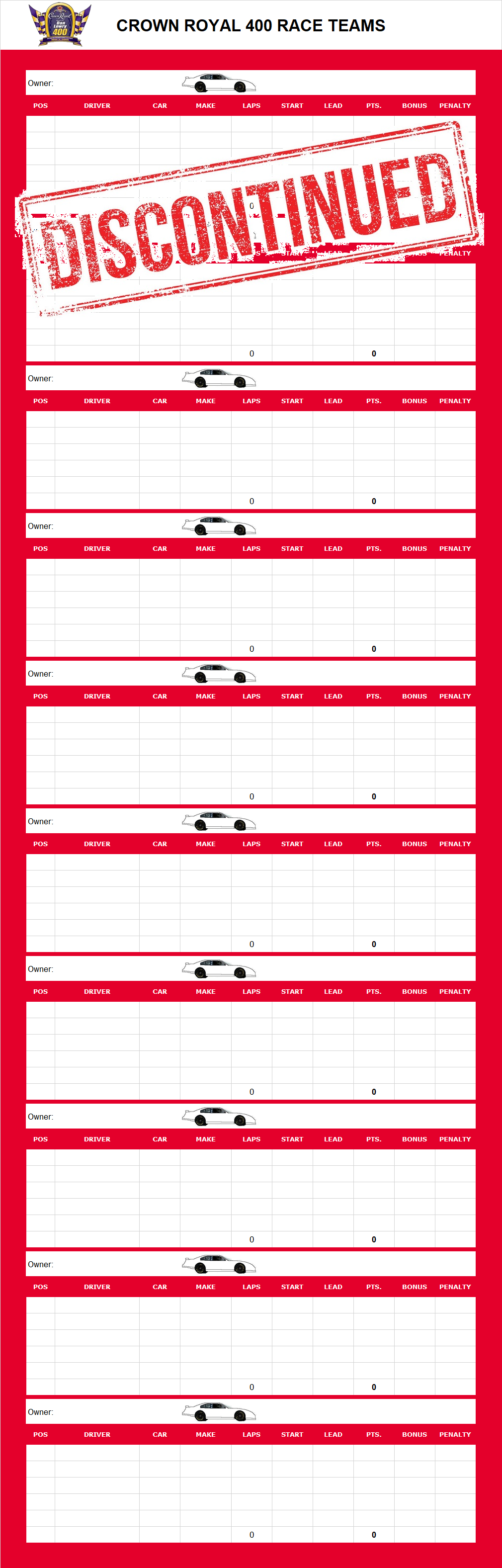 Crown Royal 400 Race Teams
