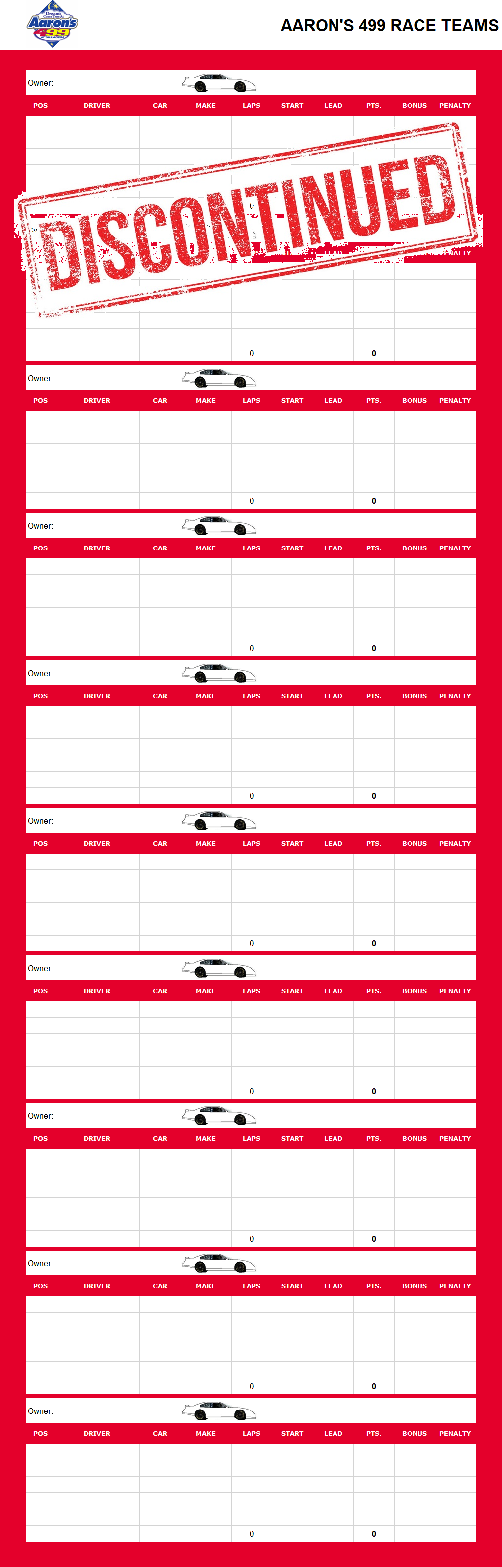 Aaron's 499 Race Teams