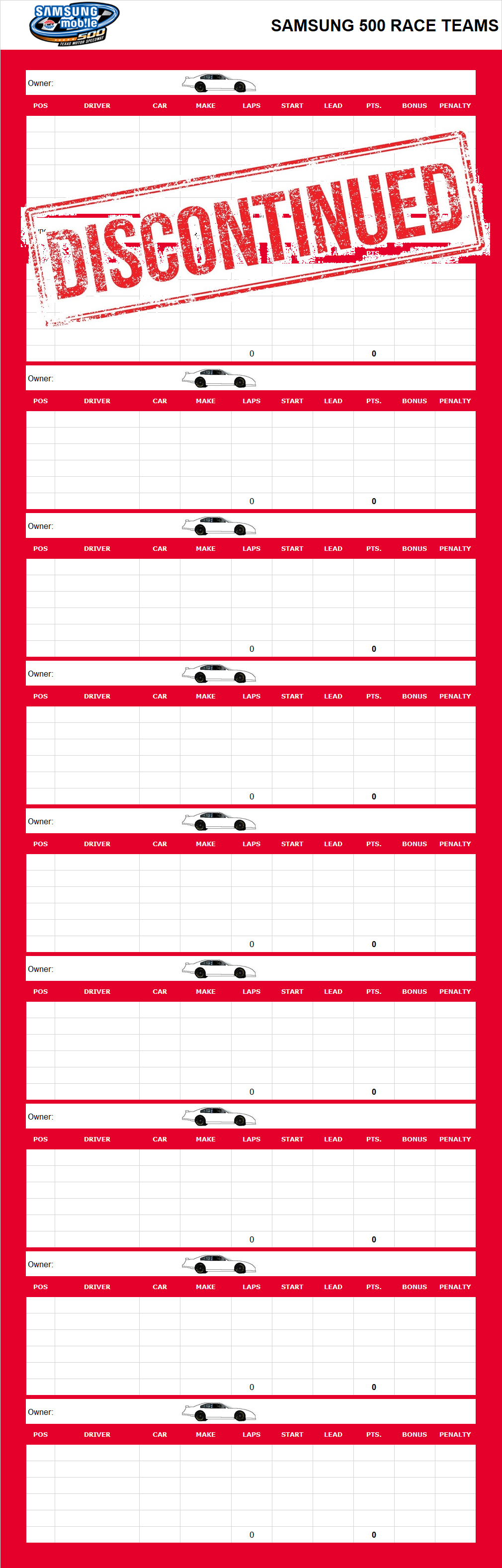 Samsung 500 Race Teams