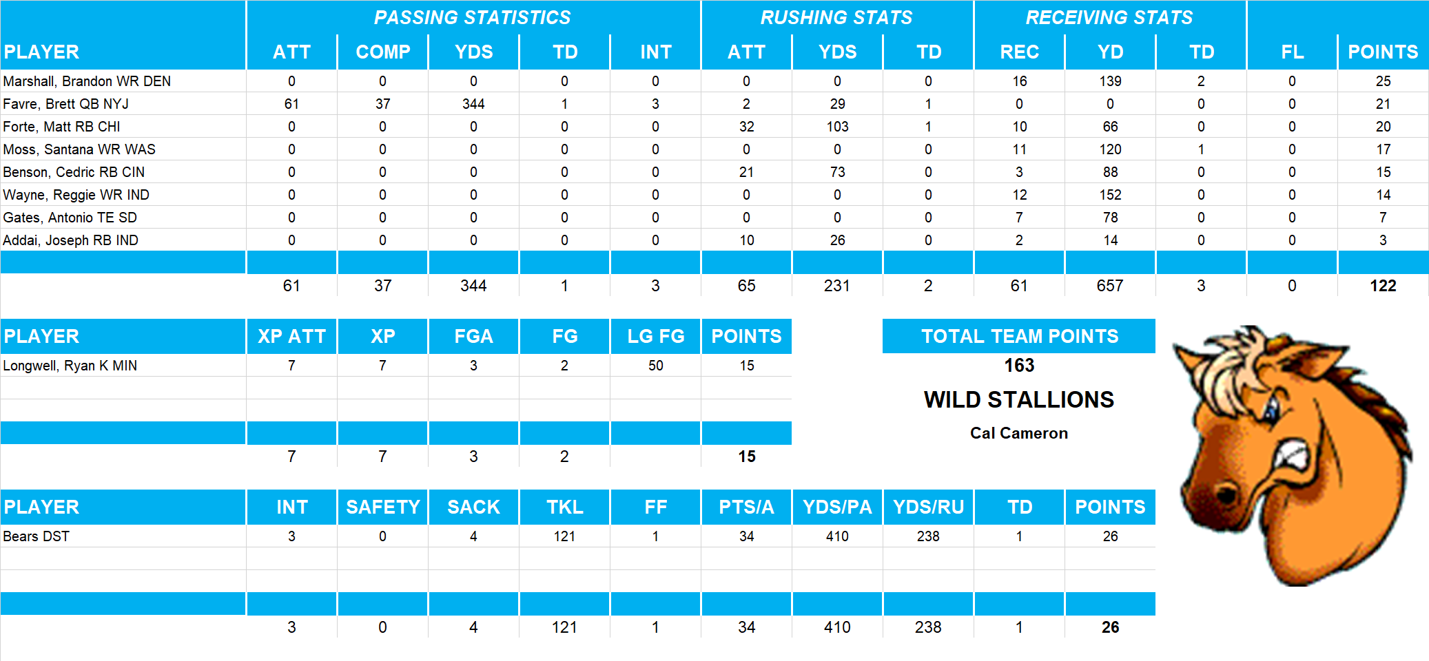 2008 National Football League Pool Playoff Team Stats
