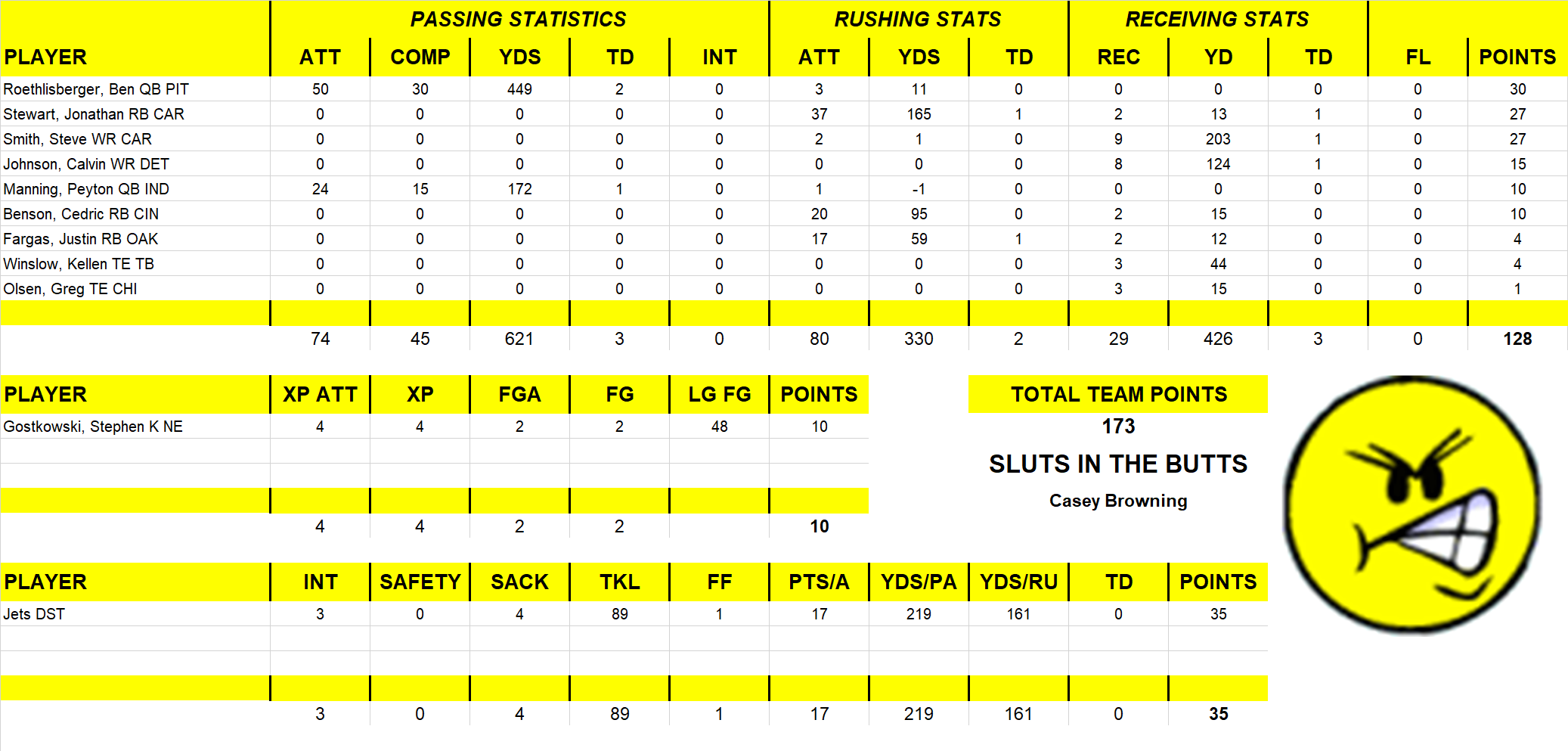2009 National Football League Pool Playoff Team Stats