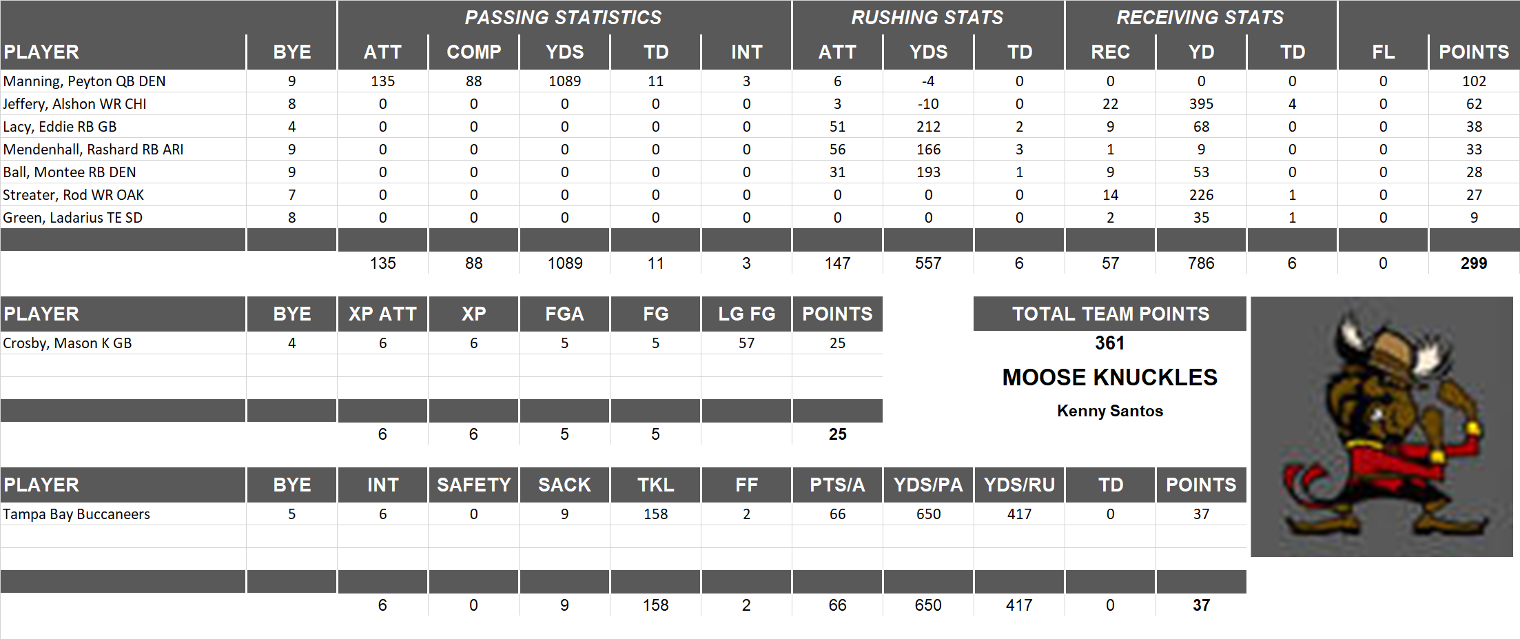 2013 National Football League Pool Playoff Team Stats