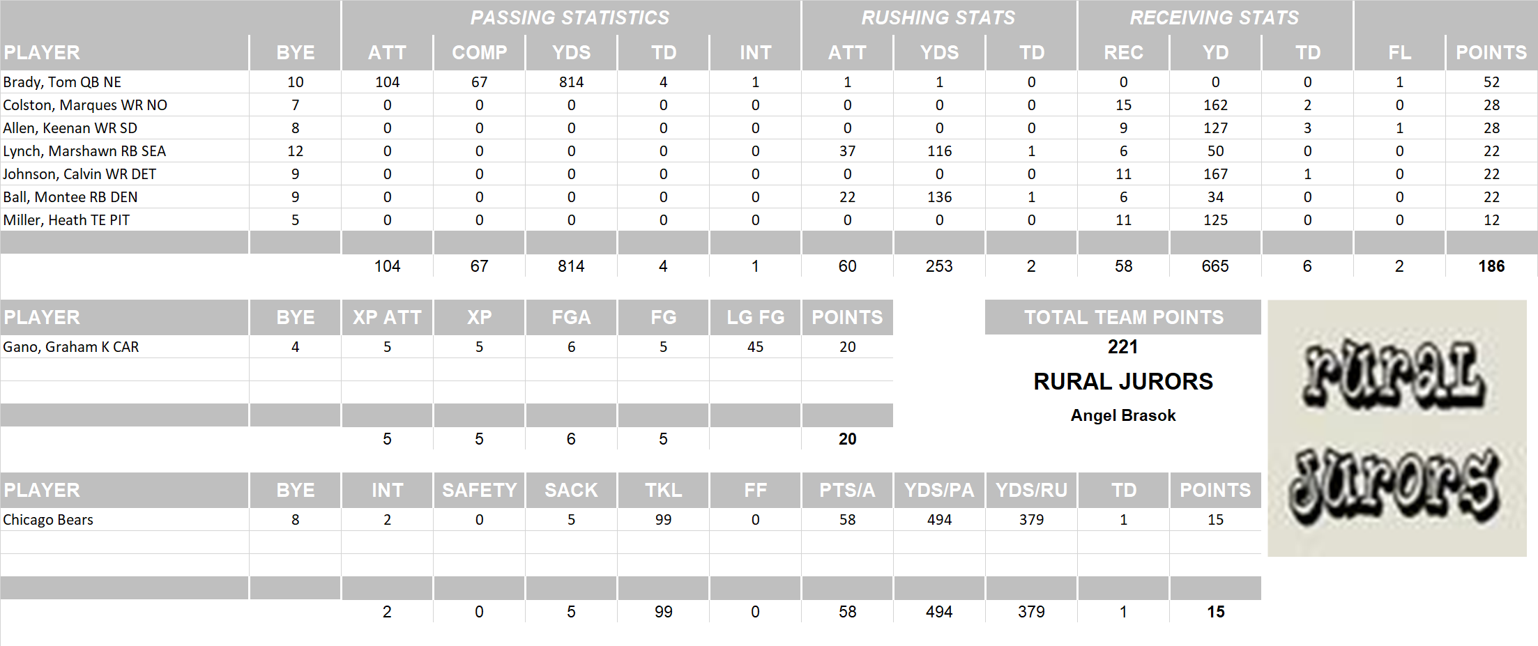 2013 National Football League Pool Playoff Team Stats