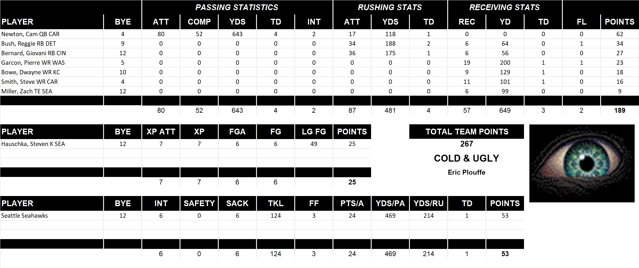 2013 National Football League Pool Playoff Team Stats