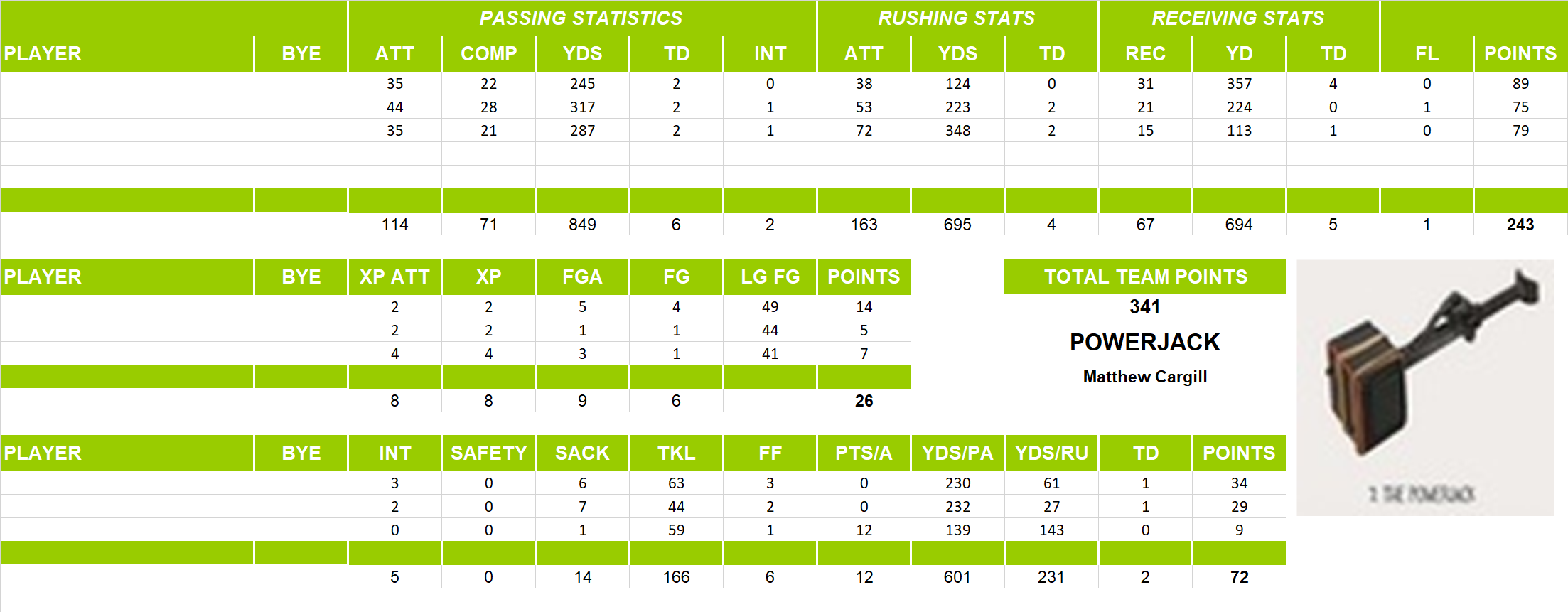2014 National Football League Pool Playoff Team Stats