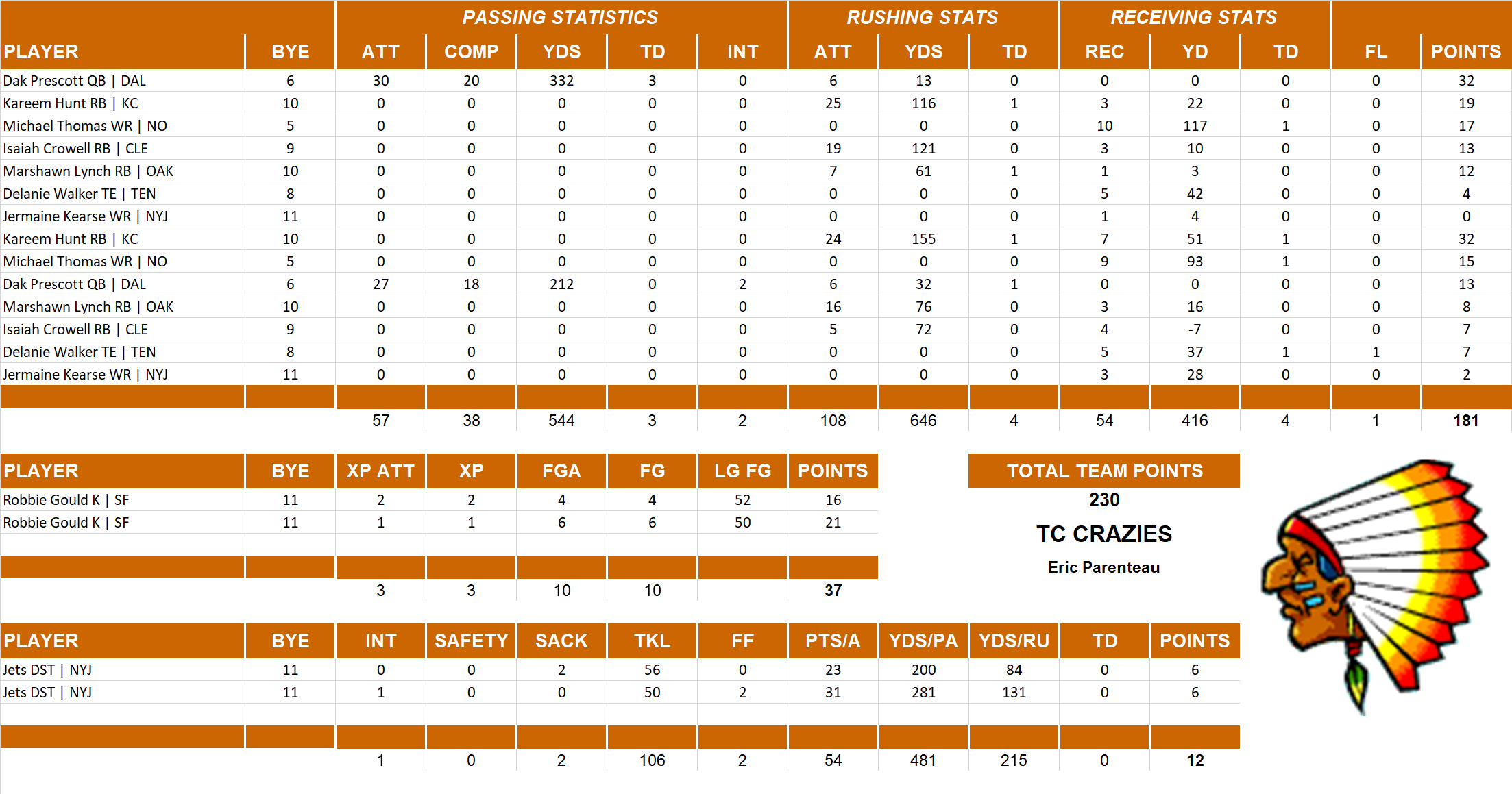2017 National Football League Pool Playoff Team Stats