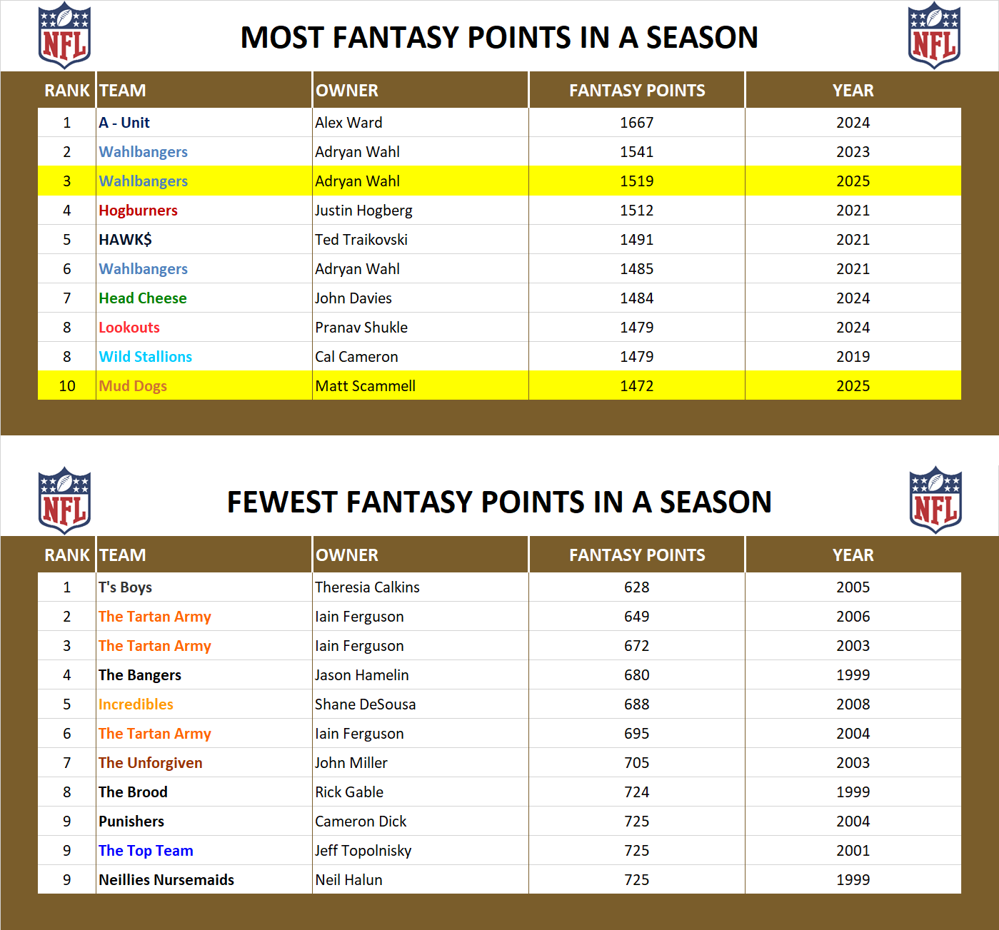 National Football League Record Fantasy Points