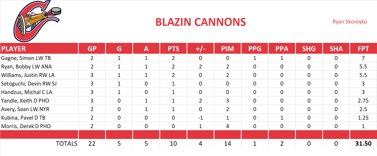 2010-2011 National Hockey League Pool Playoff Team Stats